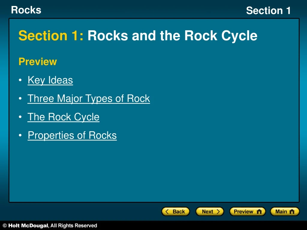 section 1 rocks and the rock cycle