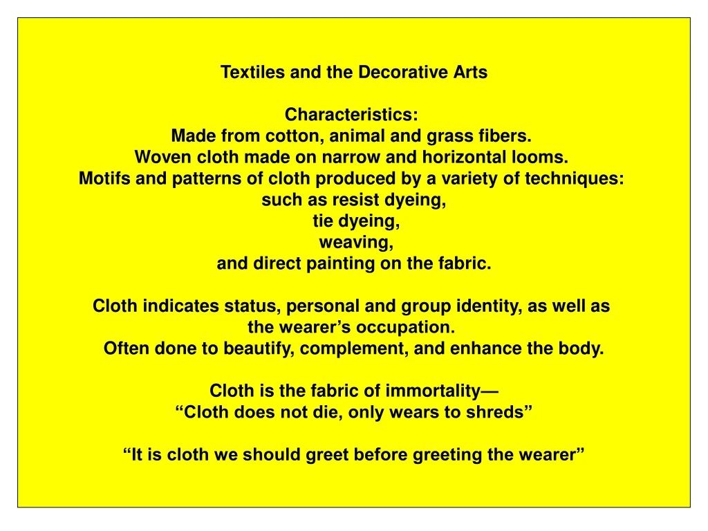 textiles and the decorative arts characteristics