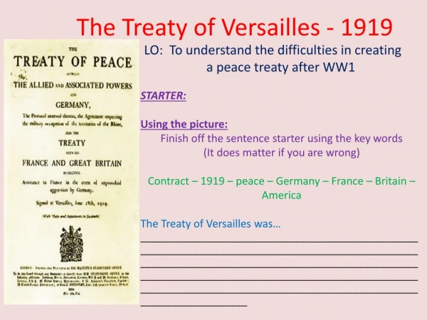 The Treaty of Versailles - 1919