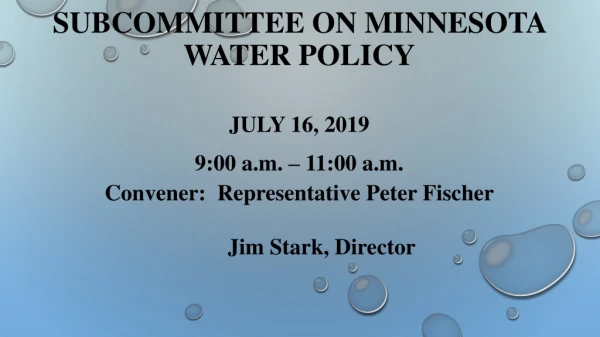 Subcommittee on Minnesota Water Policy