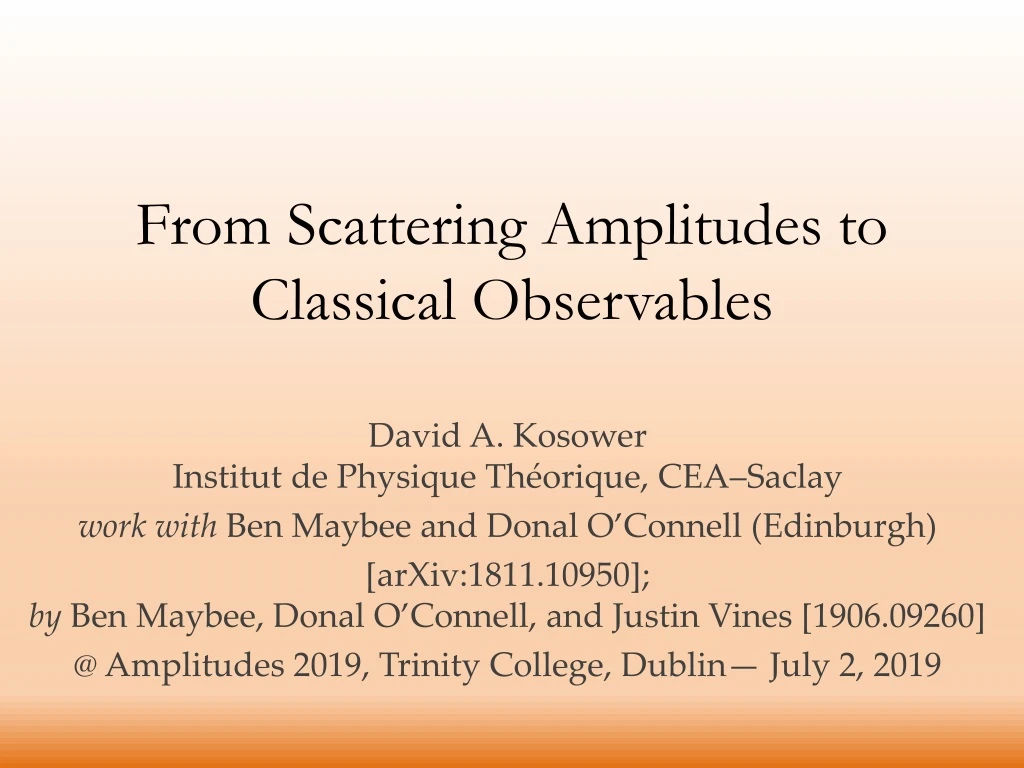 from scattering amplitudes to classical observables