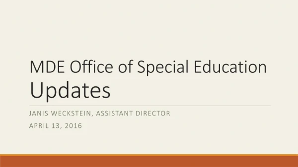 MDE Office of Special Education Updates