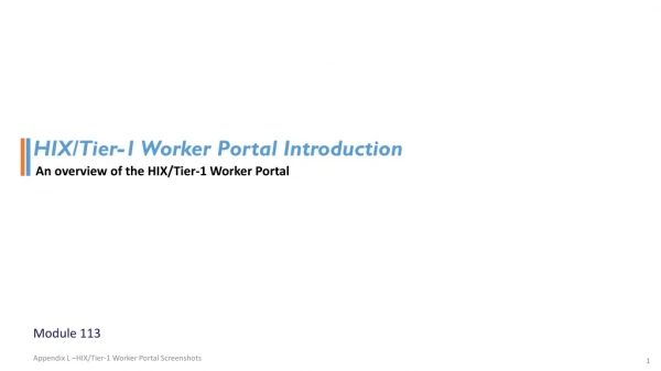 HIX /Tier-1 Worker Portal Introduction