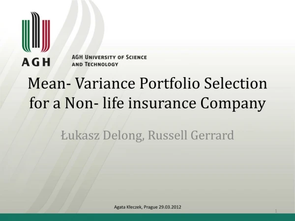 M ean - Variance Portfolio Selection for a Non- life insurance Company