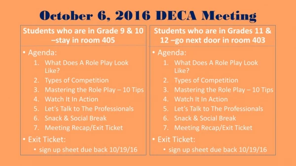 October 6, 2016 DECA Meeting