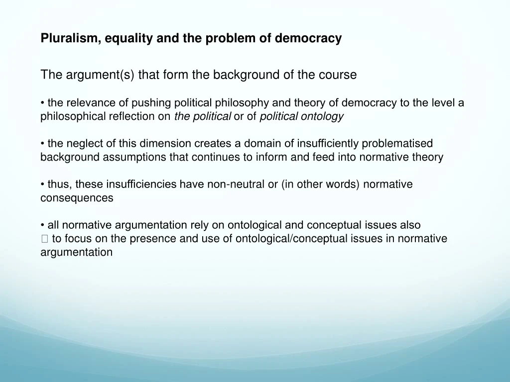 pluralism equality and the problem of democracy