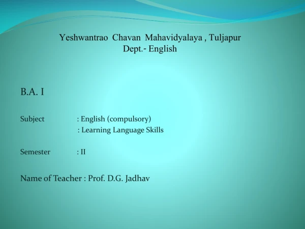 B.A. I Subject : English (compulsory)