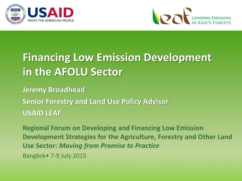 financing low emission development in the afolu