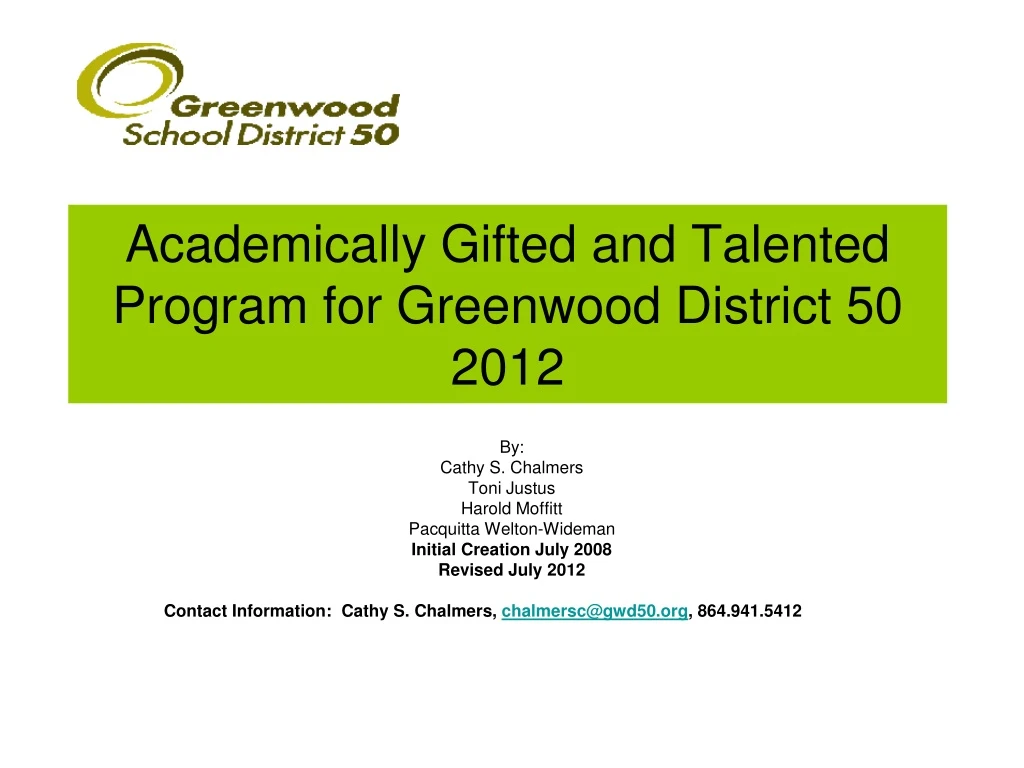 academically gifted and talented program for greenwood district 50 2012