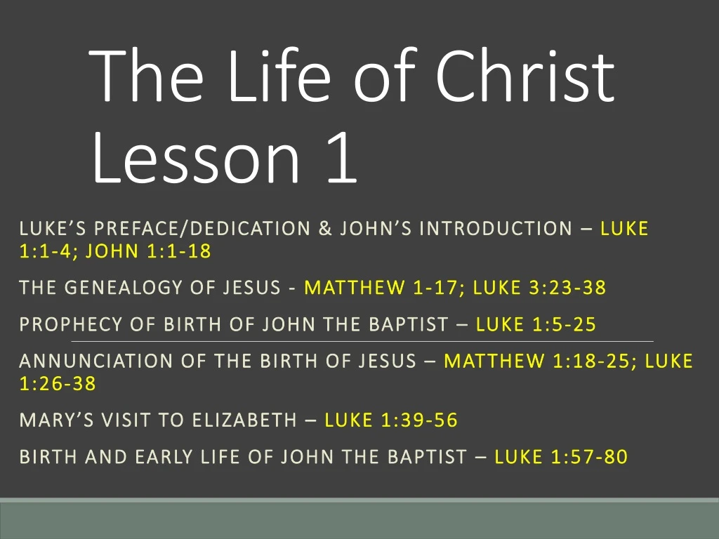 the life of christ lesson 1