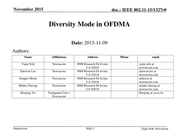 Diversity Mode in OFDMA