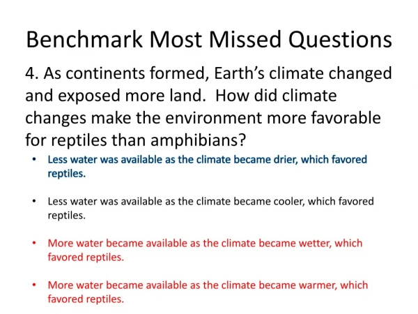 Benchmark Most Missed Questions