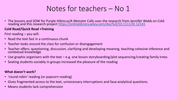 Notes for teachers – No 1