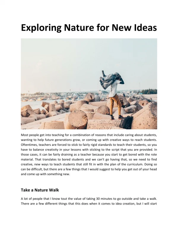Exploring Nature for New Ideas