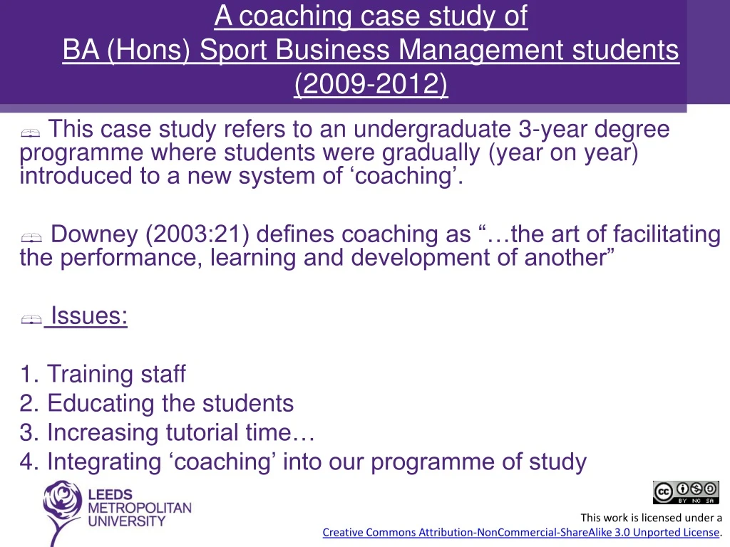 a coaching case study of ba hons sport business