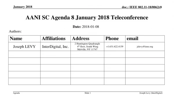 AANI SC Agenda 8 January 2018 Teleconference