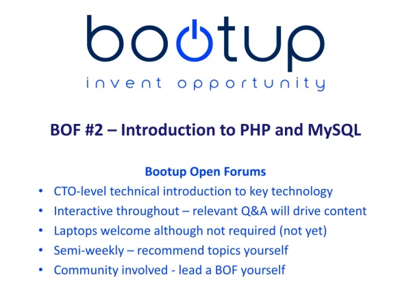 BOF #2 – Introduction to PHP and MySQL
