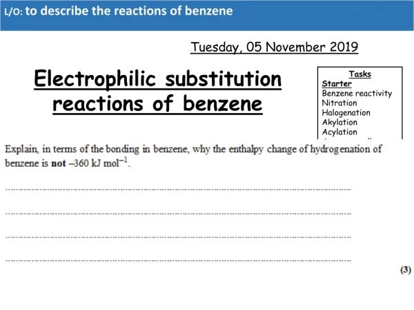Electrophilic substitution reactions of benzene