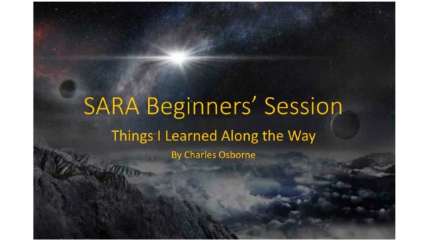 SARA Beginners’ Session