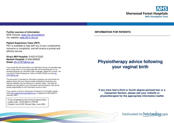Physiotherapy advice f ollowing y our v aginal b irth