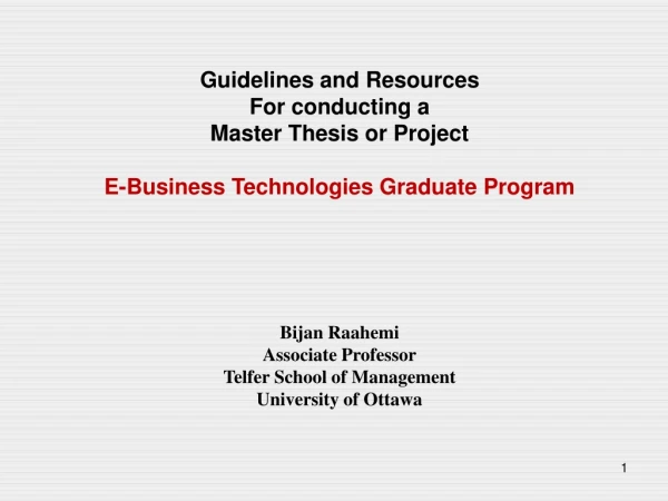 Guidelines and Resources For conducting a Master Thesis or Project