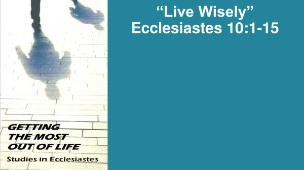 “Live Wisely” Ecclesiastes 10:1-15
