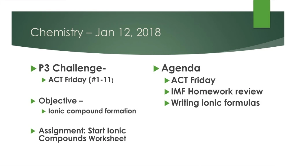 chemistry jan 12 2018