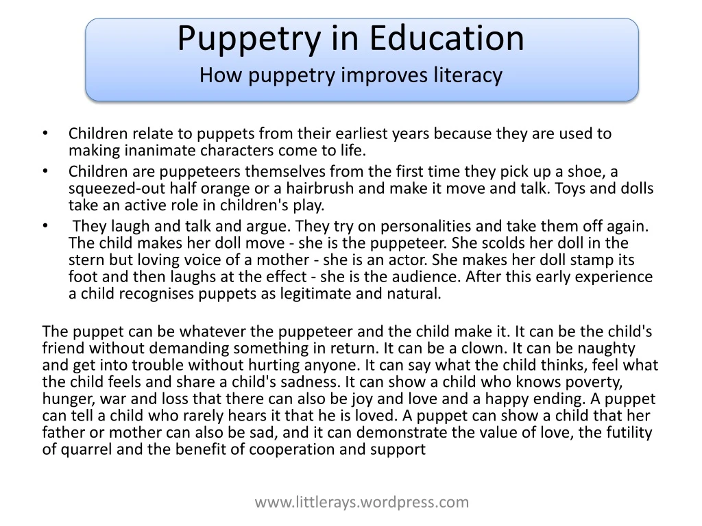 puppetry in education how puppetry improves literacy