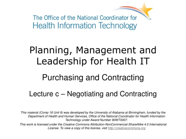 Planning, Management and Leadership for Health IT