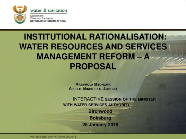 INTERACTIVE session of the minister with water services authority	 Birchwood Boksburg