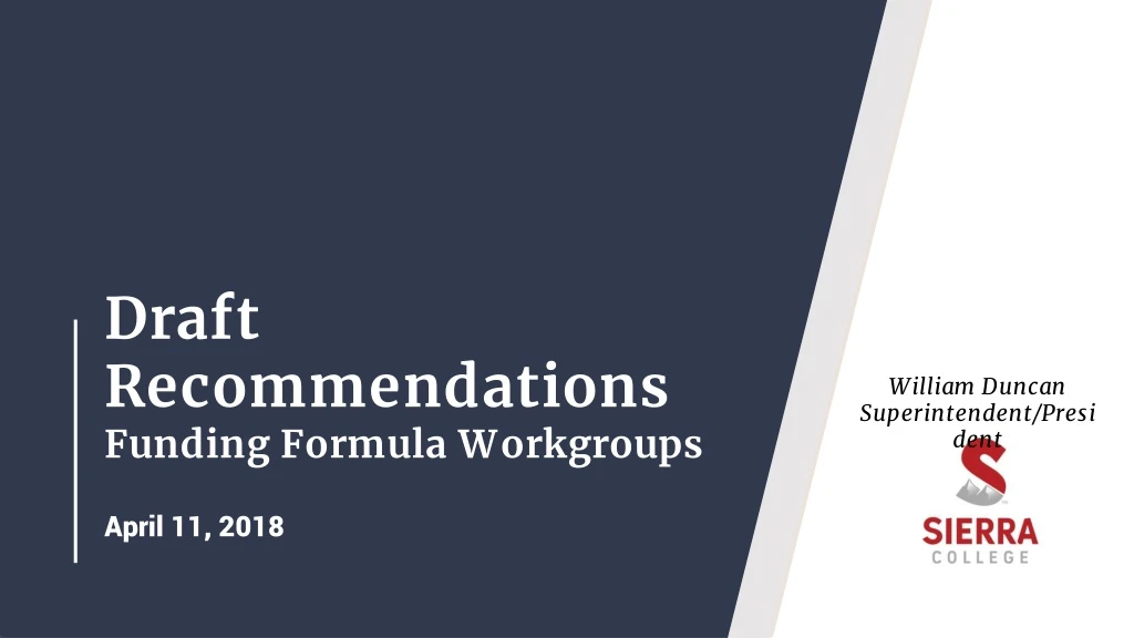 draft recommendations funding formula workgroups