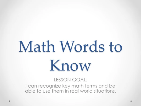 Math Words to Know