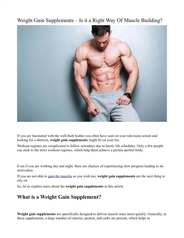 Weight Gain Supplements – Is it a Right Way Of Muscle Building?