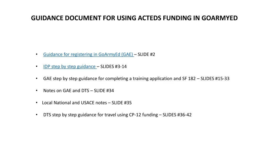 guidance document for using acteds funding
