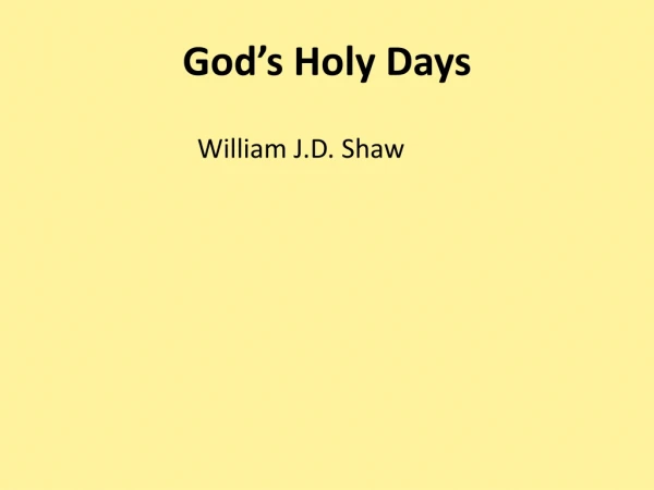 God’s Holy Days