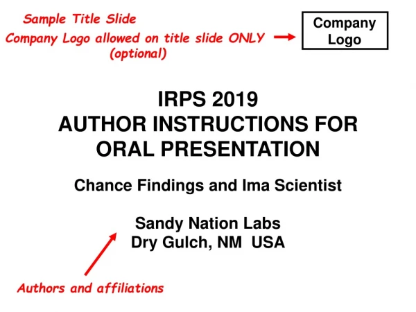 IRPS 2019 AUTHOR INSTRUCTIONS FOR ORAL PRESENTATION