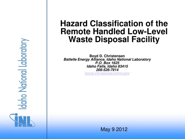 Hazard Classification of the Remote Handled Low-Level Waste Disposal Facility