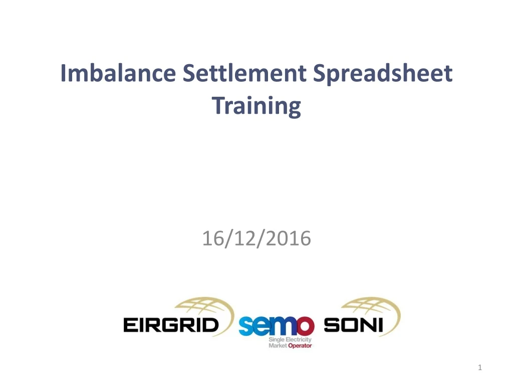 imbalance settlement spreadsheet training