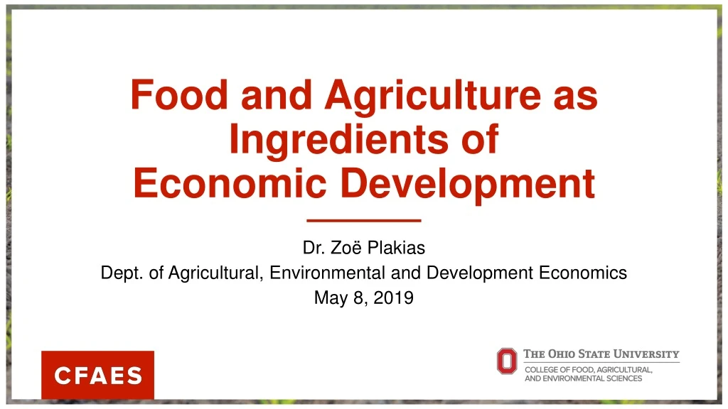 food and agriculture as ingredients of economic development