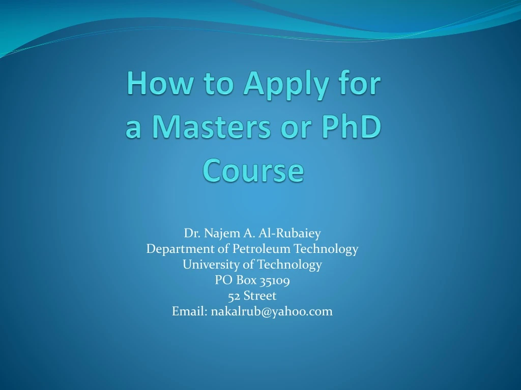 how to apply for a masters or phd course