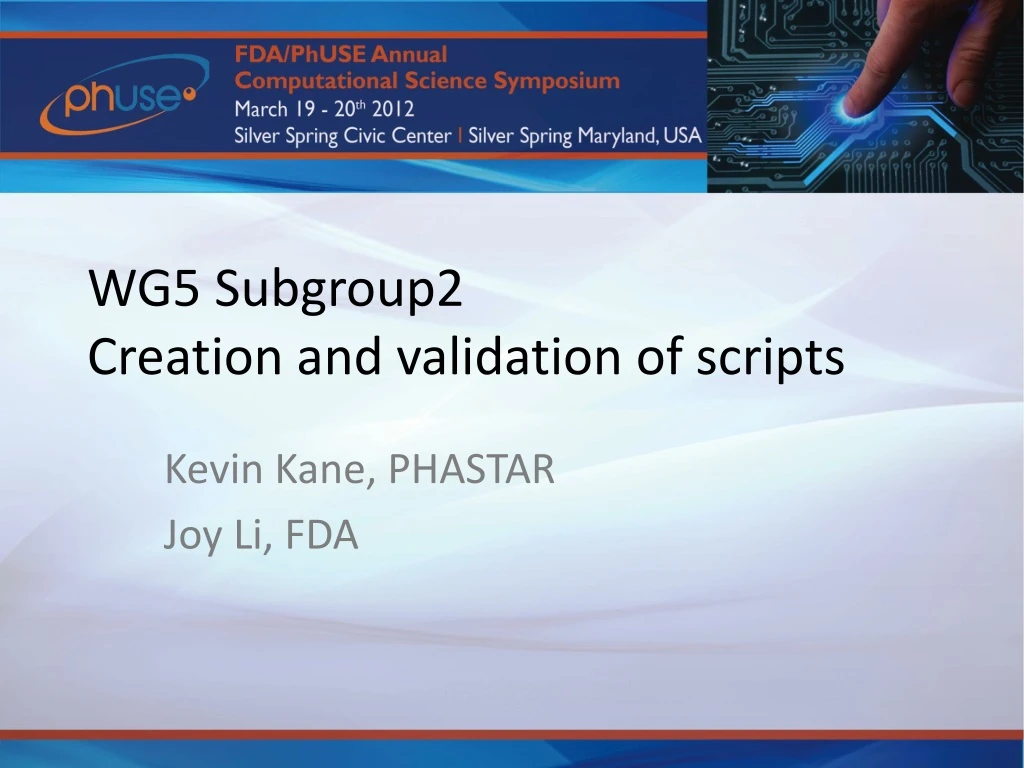 wg5 subgroup2 creation and validation of scripts