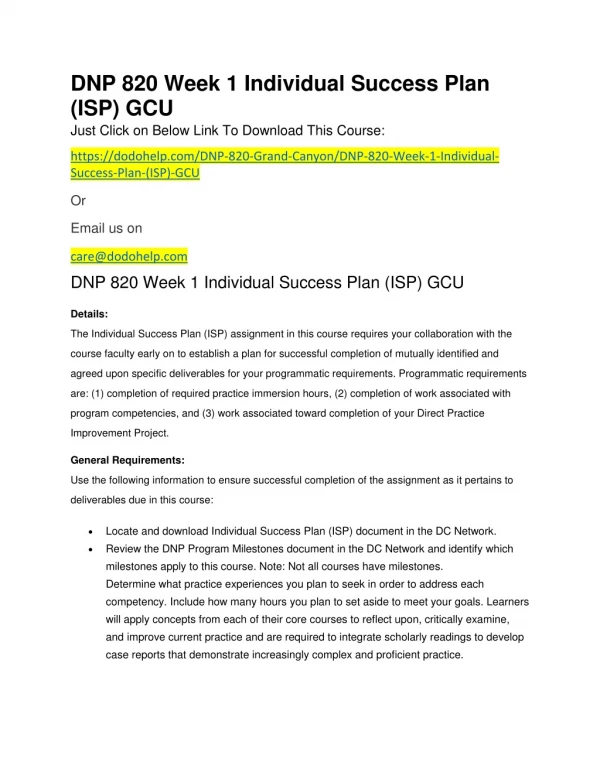 dnp 820 week 1 individual success plan
