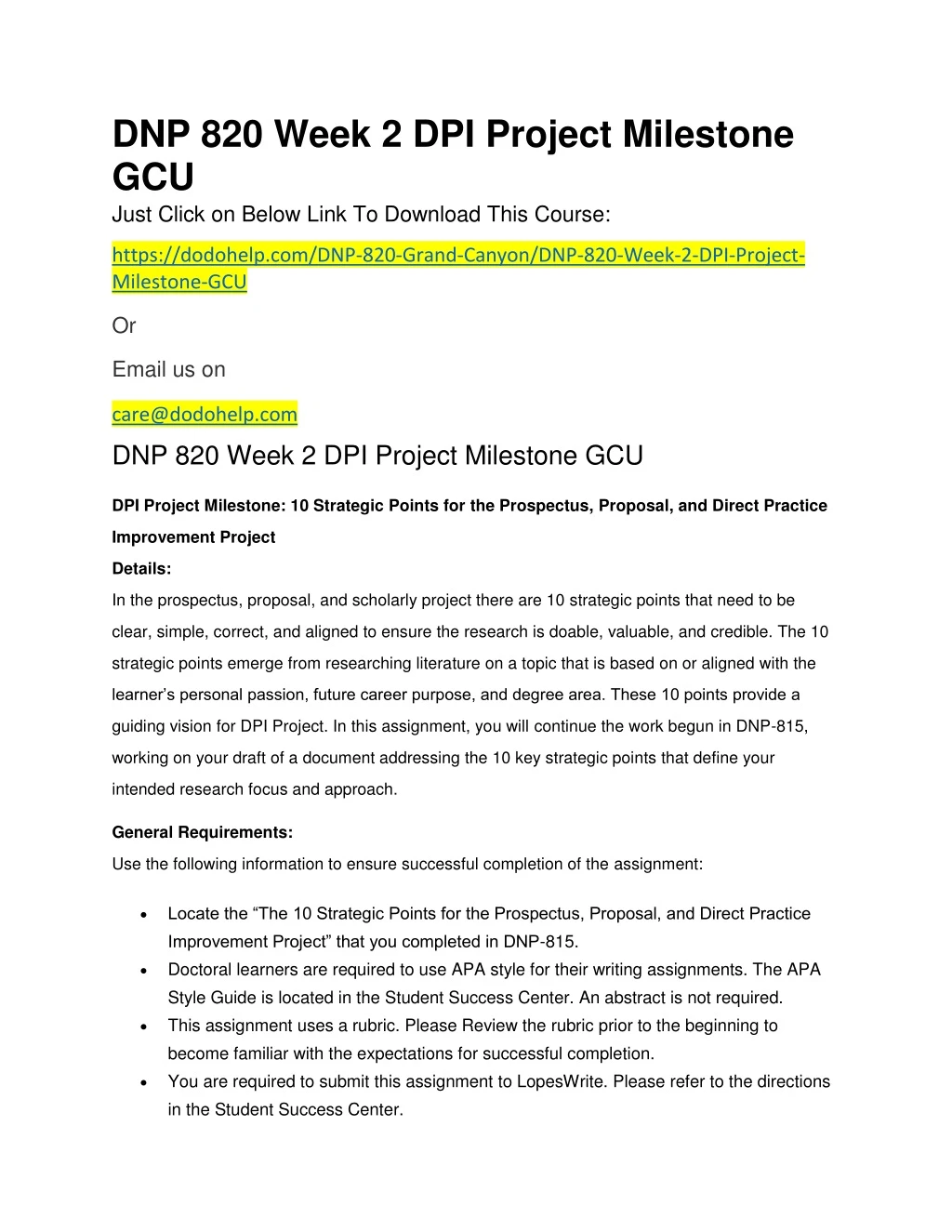 dnp 820 week 2 dpi project milestone gcu just