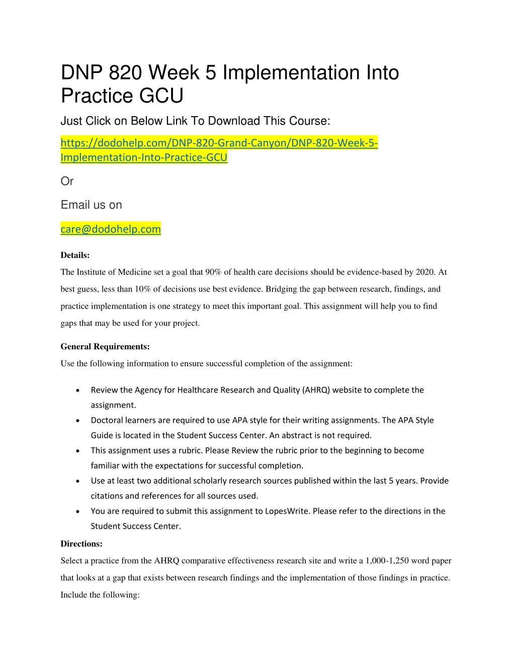 dnp 820 week 5 implementation into practice gcu