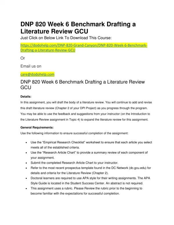 dnp 820 week 6 benchmark drafting a literature