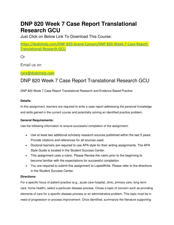 dnp 820 week 7 case report translational research