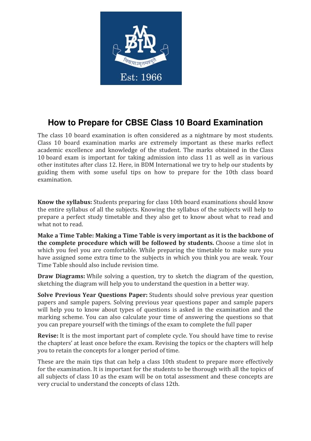 how to prepare for cbse class 10 board examination