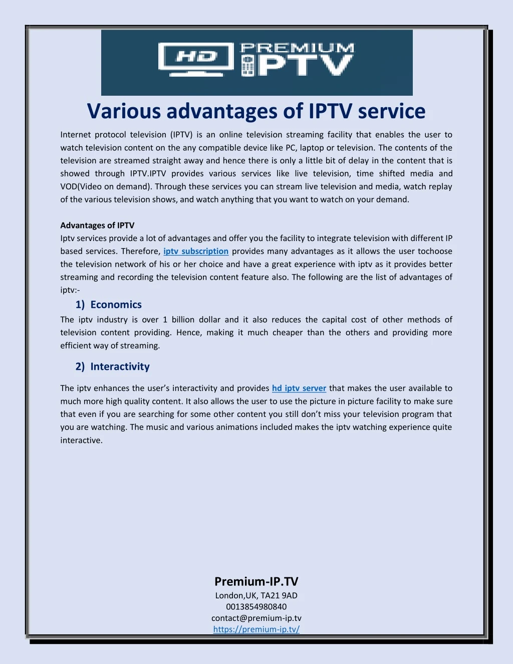 various advantages of iptv service