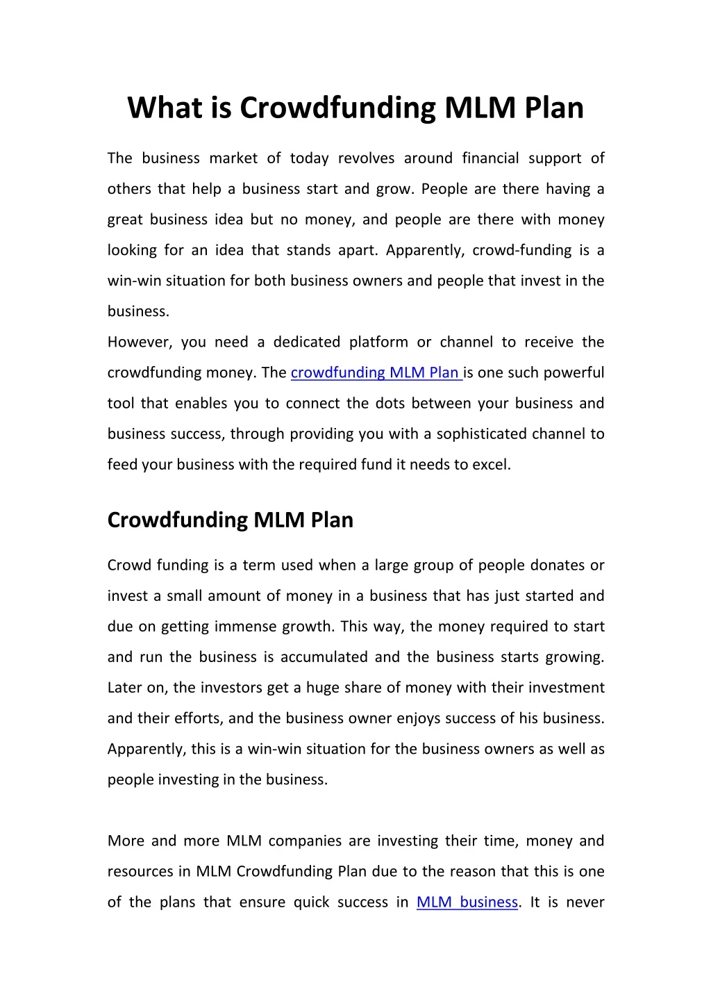 what is crowdfunding mlm plan