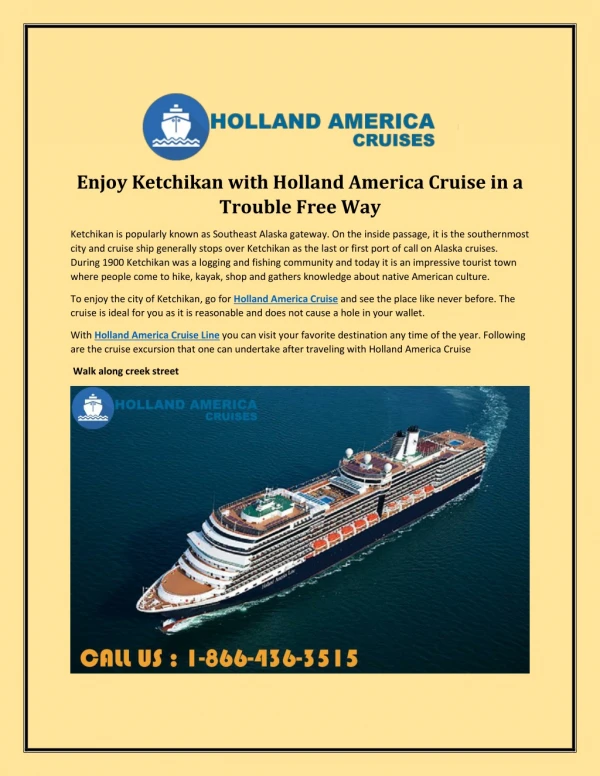 Enjoy Ketchikan with Holland America Cruise in a Trouble Free Way